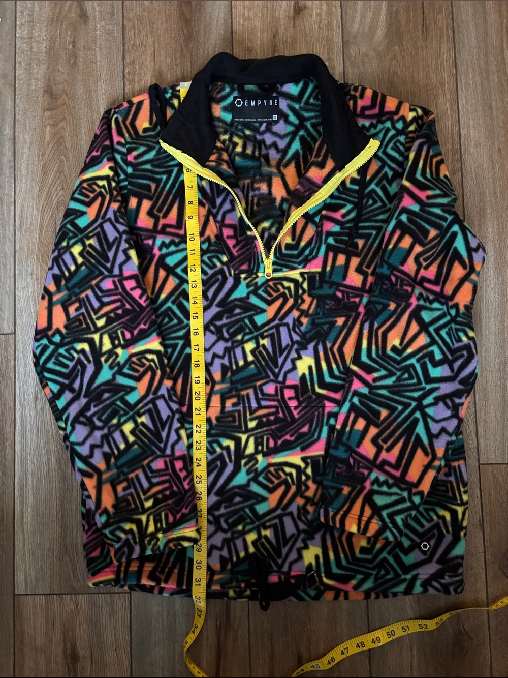 Empyre Men's Multi-Color Geometric Fleece Hoodie Jacket XL Neon Aztec Streetwear